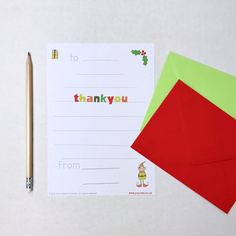 Christmas Thank You Note Pad and Envelopes