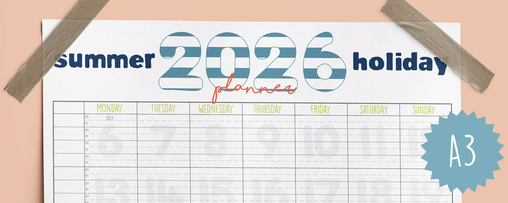 Summer 2026 holiday planner with a peach background
