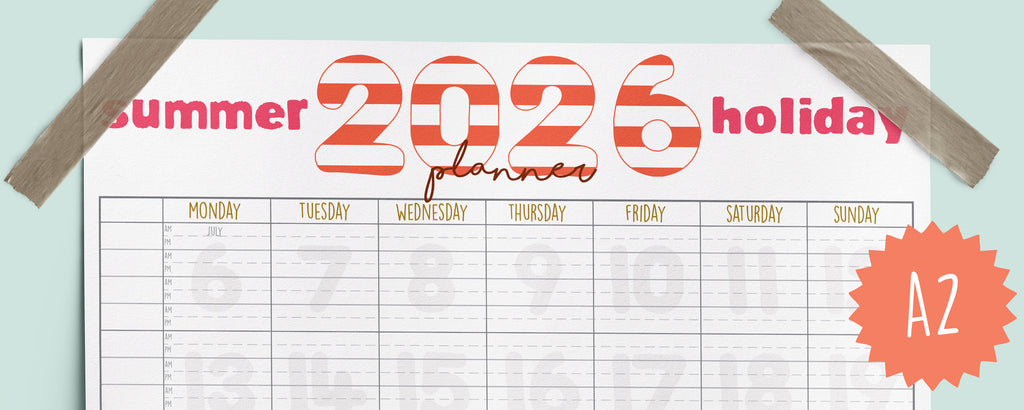 Summer 2026 holiday planner with a light blue background
