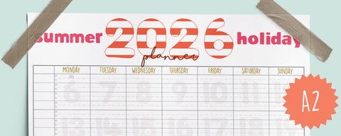 Summer 2026 holiday planner with a light blue background