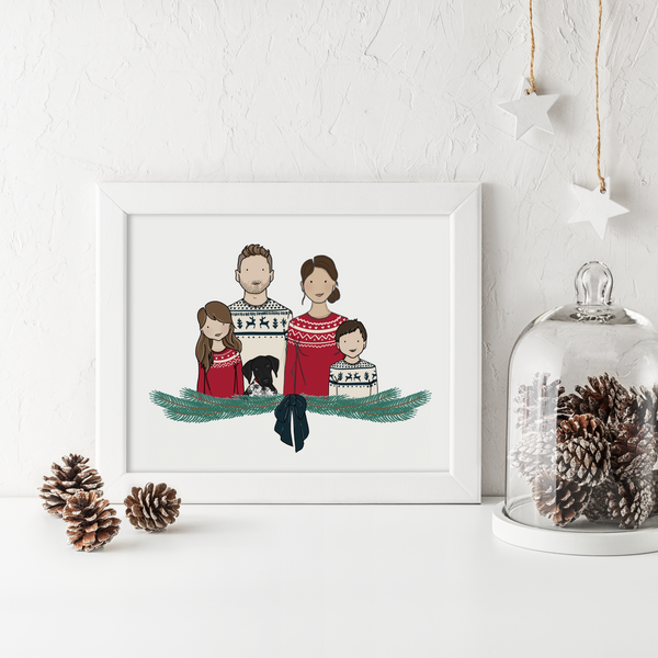 Personalised Christmas Family Portrait Illustration