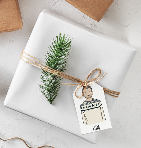 Personalised portrait Christmas gift tags